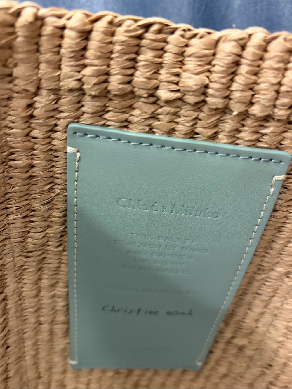 Chloe Woody Large Basket Tote - Color: Bluish Green - Picture 5 of 10